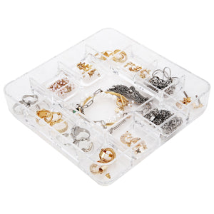 Vanity Tray, 13-Compartment Stacking Jewelry Tray, ROSELIFE Acrylic  Jewelry Ring Dish Holder, Transparent
