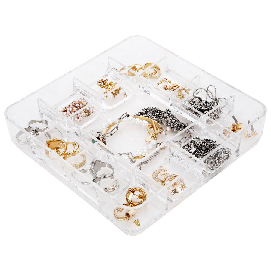 Vanity Tray, 13-Compartment Stacking Jewelry Tray, ROSELIFE Acrylic  Jewelry Ring Dish Holder, Transparent