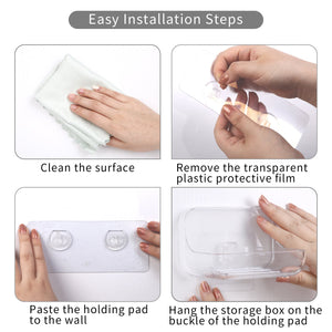 Roselife Bathroom Storage Series, Soap Dish, Magic Stick Installation, Punchless, Clear