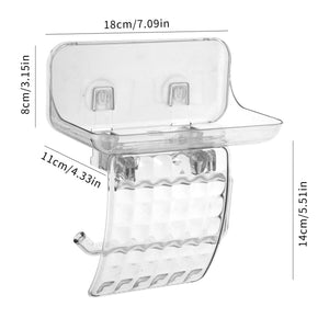 Toilet Paper Holder, ROSELIFE Tissue Holder w/ Phone Tray, Traceless Super Sticky Gel Pad installation, Clear