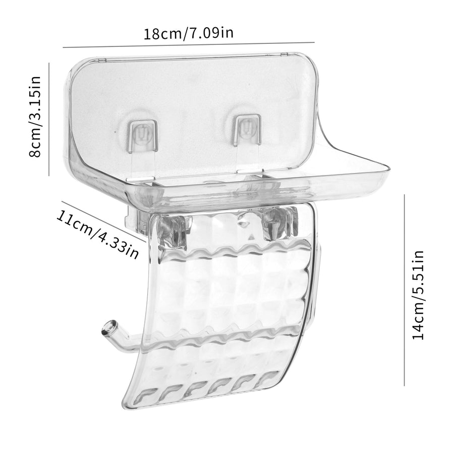 Toilet Paper Holder, ROSELIFE Tissue Holder w/ Phone Tray, Traceless Super Sticky Gel Pad installation, Clear