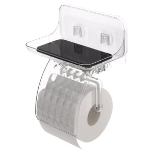 Toilet Paper Holder, ROSELIFE Tissue Holder w/ Phone Tray, Traceless Super Sticky Gel Pad installation, Clear