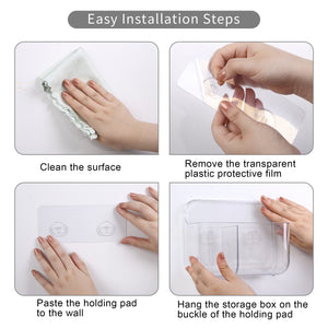 Sticky Basket, 2-Compartment Storage Basket, ROSELIFE Bar Storage Tray, Magic Stick Installation, Punchless, Clear