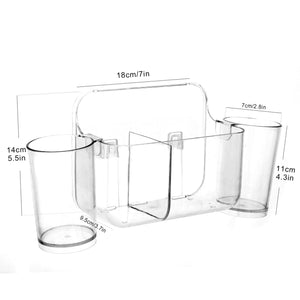 Sticky Toothbrush Center w/ Two Cup, ROSELIFE Toothbrush Storage Tray, Magic Stick Installation, Punchless, Clear