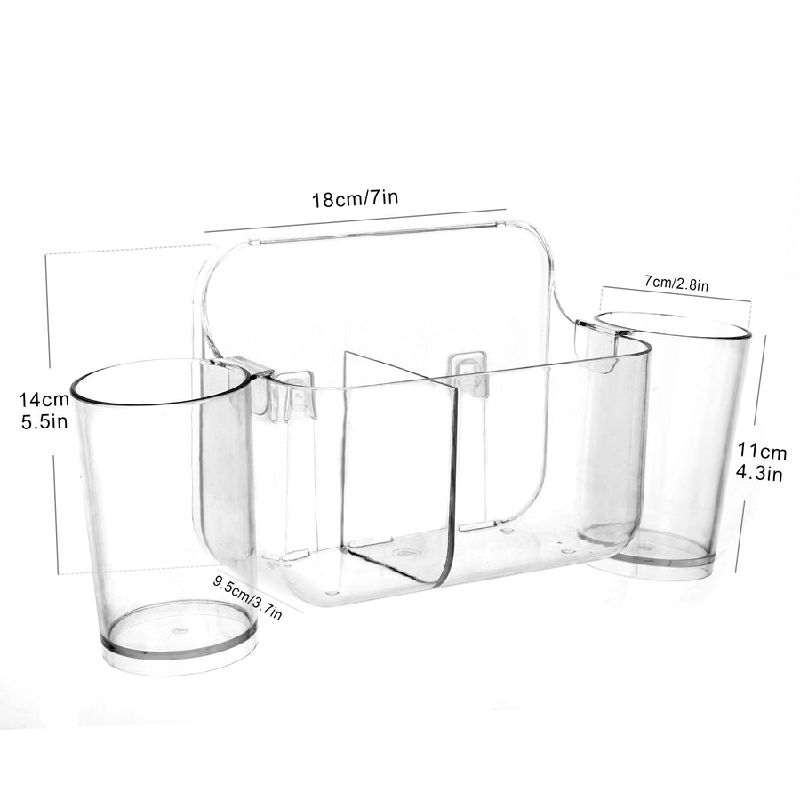 Sticky Toothbrush Center w/ Two Cup, ROSELIFE Toothbrush Storage Tray, Magic Stick Installation, Punchless, Clear