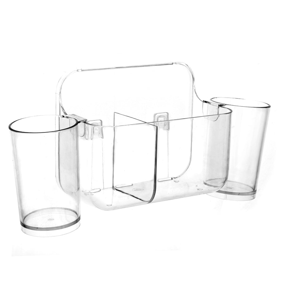 Sticky Toothbrush Center w/ Two Cup, ROSELIFE Toothbrush Storage Tray, Magic Stick Installation, Punchless, Clear