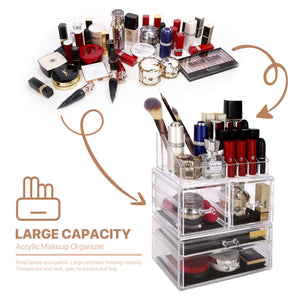 Cosmetic Storage Organizer, Makeup Case, ROSELIFE [TAB] 3 Pieces Kit Jewelry Display, 4 Drawers, 16 Slots, Detachable, Clear