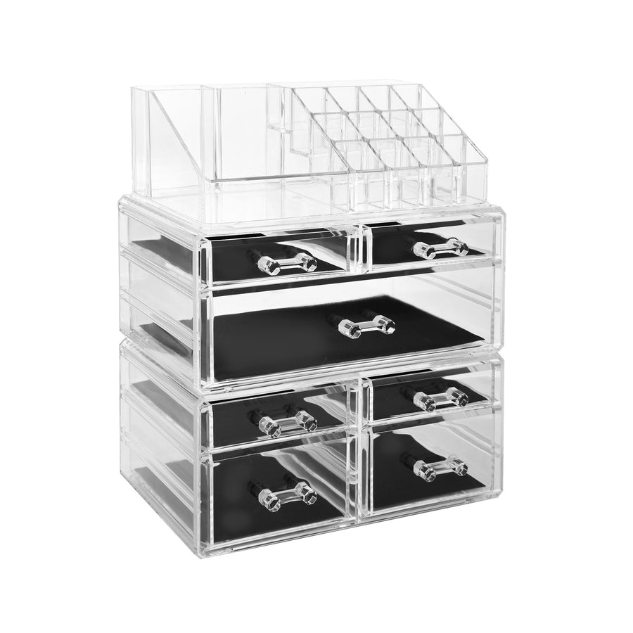 Cosmetic Storage Organizer, Makeup Case, ROSELIFE [TFD] 3 Pieces Kit Jewelry Display, 7 Drawers, 16 Slots, Detachable, Clear