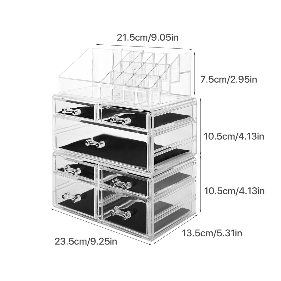 Cosmetic Storage Organizer, Makeup Case, ROSELIFE [TFD] 3 Pieces Kit Jewelry Display, 7 Drawers, 16 Slots, Detachable, Clear