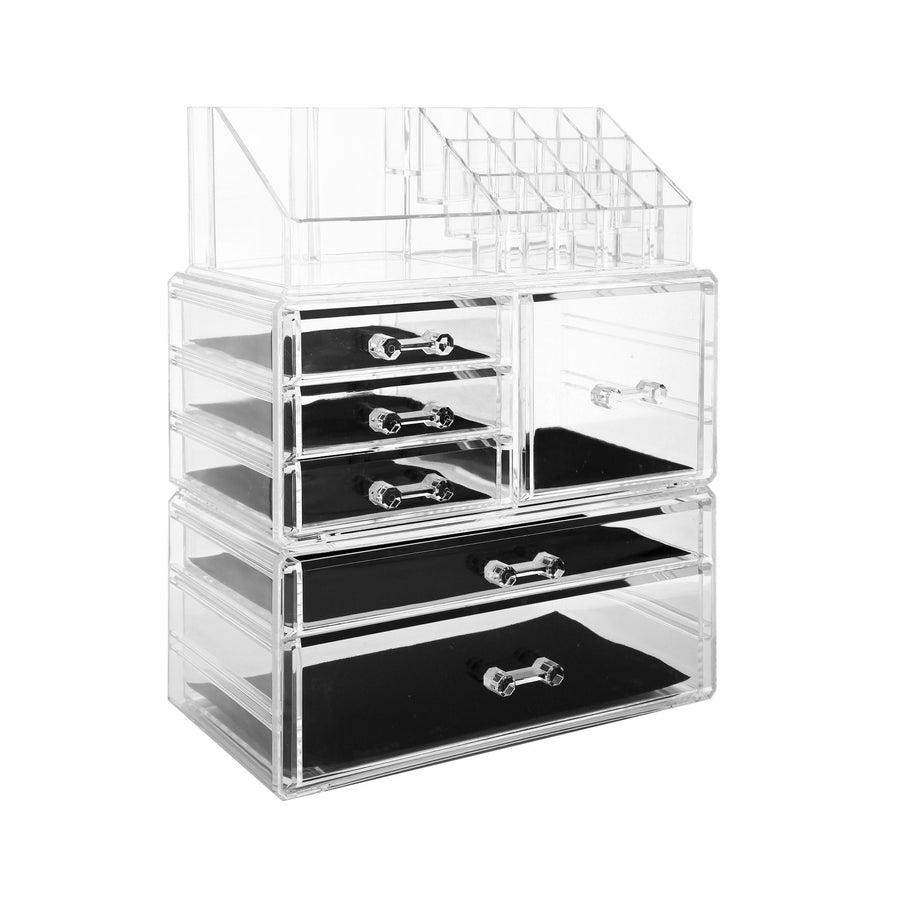 Cosmetic Storage Organizer, Makeup Case, ROSELIFE [TGA] 3 Pieces Kit Jewelry Display, 6 Drawers, 16 Slots, Detachable, Clear