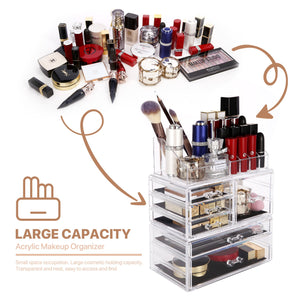 Cosmetic Storage Organizer, Makeup Case, ROSELIFE [TGA] 3 Pieces Kit Jewelry Display, 6 Drawers, 16 Slots, Detachable, Clear