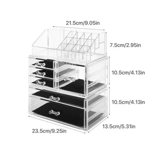 Cosmetic Storage Organizer, Makeup Case, ROSELIFE [TGA] 3 Pieces Kit Jewelry Display, 6 Drawers, 16 Slots, Detachable, Clear