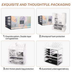 Cosmetic Storage Organizer, Makeup Case, ROSELIFE [TGA] 3 Pieces Kit Jewelry Display, 6 Drawers, 16 Slots, Detachable, Clear