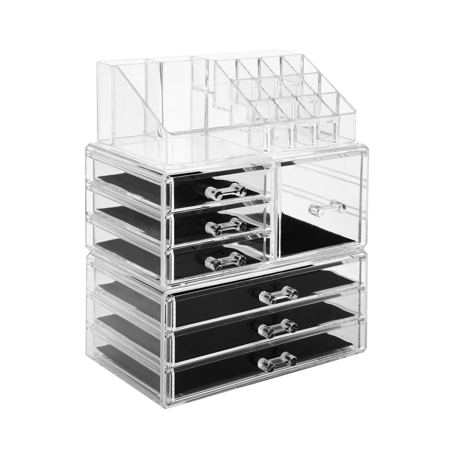 Cosmetic Storage Organizer, Makeup Case, ROSELIFE [TGC] 3 Pieces Kit Jewelry Display, 7 Drawers, 16 Slots, Detachable, Clear