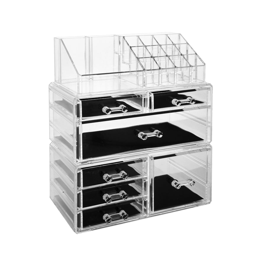 Cosmetic Storage Organizer, Makeup Case, ROSELIFE [TGD] 3 Pieces Kit Jewelry Display, 7 Drawers, 16 Slots, Detachable, Clear
