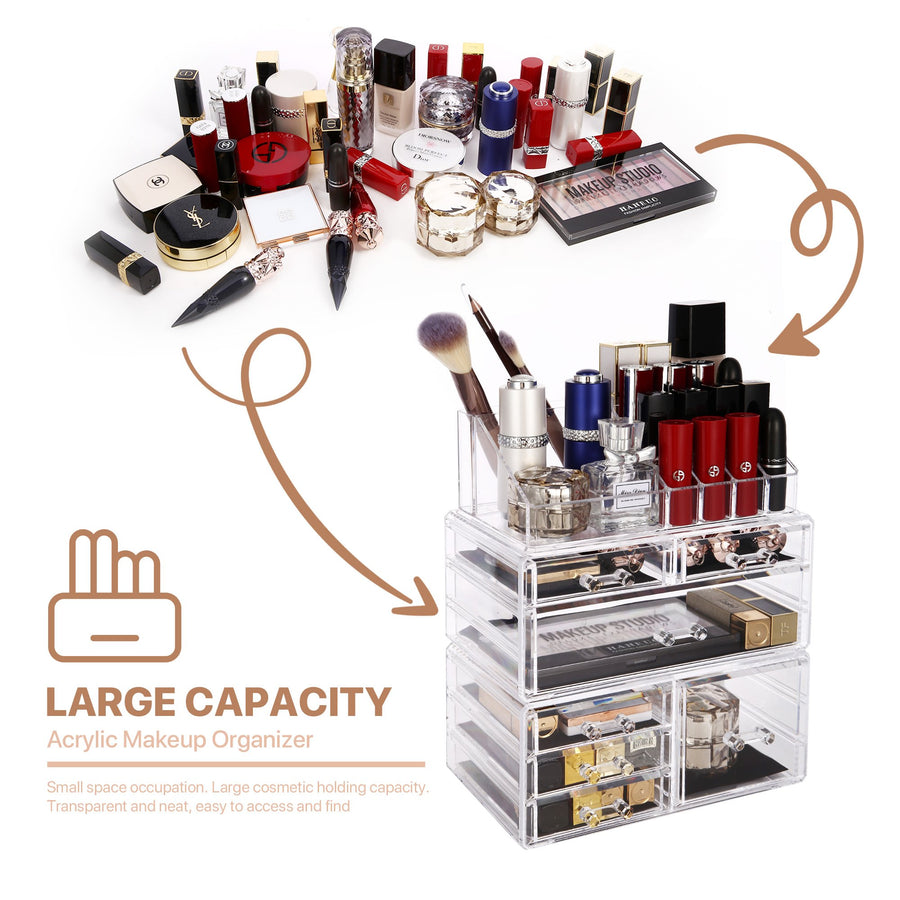 Cosmetic Storage Organizer, Makeup Case, ROSELIFE [TGD] 3 Pieces Kit Jewelry Display, 7 Drawers, 16 Slots, Detachable, Clear