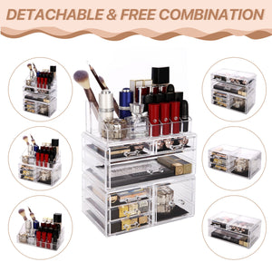 Cosmetic Storage Organizer, Makeup Case, ROSELIFE [TGD] 3 Pieces Kit Jewelry Display, 7 Drawers, 16 Slots, Detachable, Clear