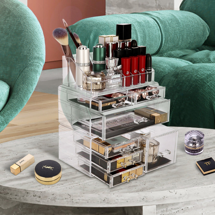 Cosmetic Storage Organizer, Makeup Case, ROSELIFE [TGD] 3 Pieces Kit Jewelry Display, 7 Drawers, 16 Slots, Detachable, Clear