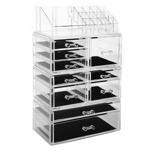 Cosmetic Storage Organizer, Makeup Case, ROSELIFE [TGFA] 4 Pieces Kit Jewelry Display, 10 Drawers, 16 Slots, Detachable, Clear