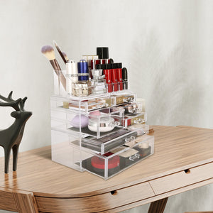 Cosmetic Storage Organizer, Makeup Case, ROSELIFE [THA] 3 Pieces Kit Jewelry Display, 7 Drawers, 16 Slots, Detachable, Clear
