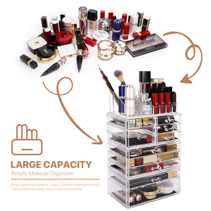 Cosmetic Storage Organizer, Makeup Case, ROSELIFE [THCA] 4 Pieces Kit Jewelry Display, 10 Drawers, 16 Slots, Detachable, Clear