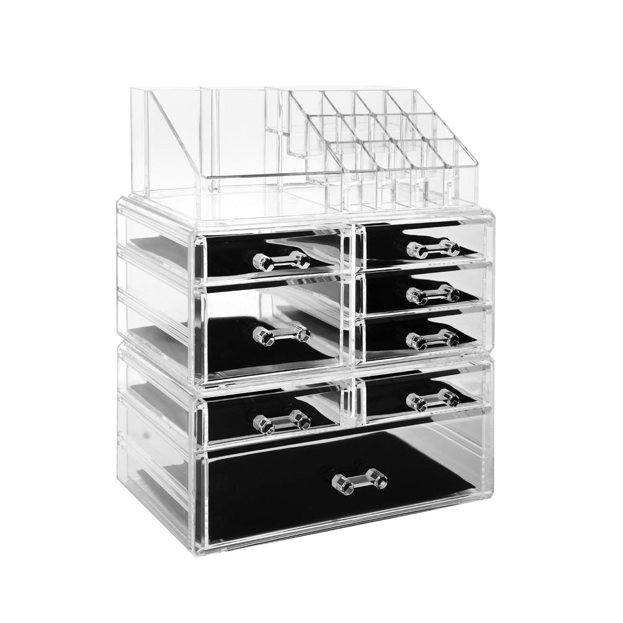 Cosmetic Storage Organizer, Makeup Case, ROSELIFE [THD] 3 Pieces Kit Jewelry Display, 8 Drawers, 16 Slots, Detachable, Clear