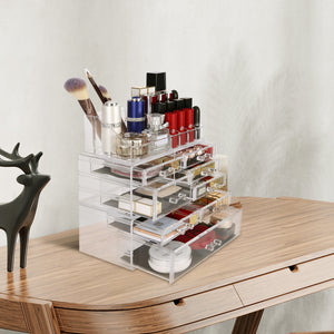 Cosmetic Storage Organizer, Makeup Case, ROSELIFE [THD] 3 Pieces Kit Jewelry Display, 8 Drawers, 16 Slots, Detachable, Clear