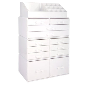 Cosmetic Storage Organizer, Makeup Case, ROSELIFE [TIEB] 4 Pieces Kit Jewelry Display, 12 Drawers, 16 Slots, Detachable, White