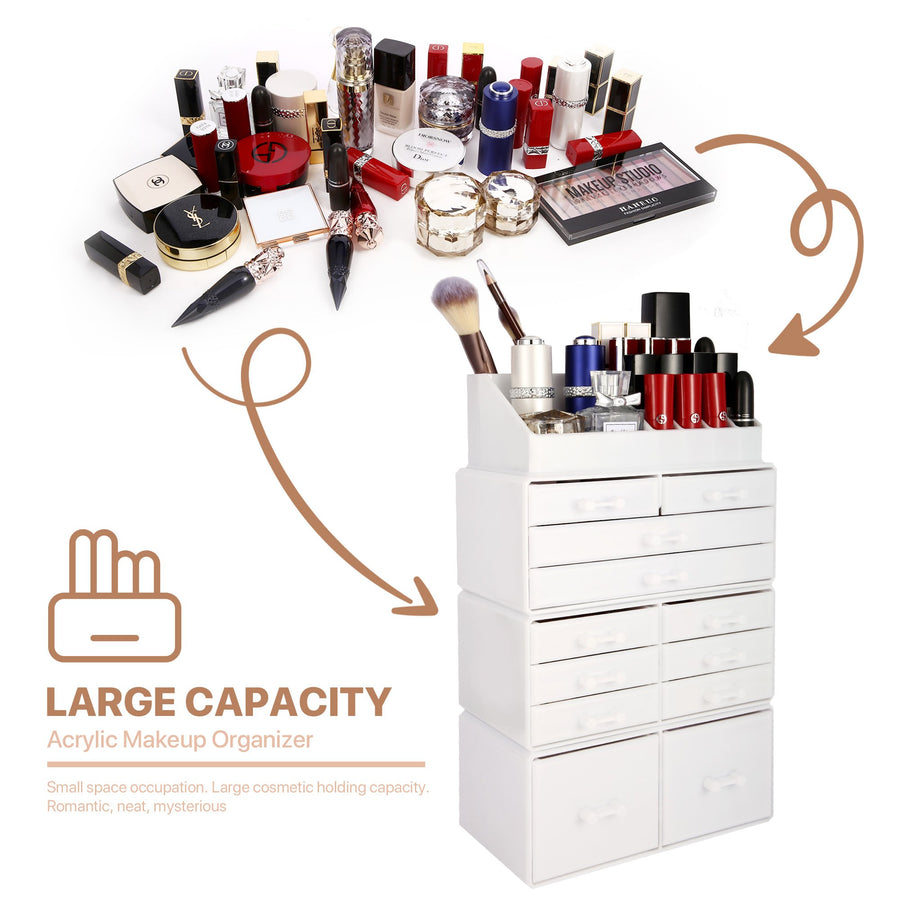 Cosmetic Storage Organizer, Makeup Case, ROSELIFE [TIEB] 4 Pieces Kit Jewelry Display, 12 Drawers, 16 Slots, Detachable, White
