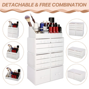 Cosmetic Storage Organizer, Makeup Case, ROSELIFE [TIEB] 4 Pieces Kit Jewelry Display, 12 Drawers, 16 Slots, Detachable, White