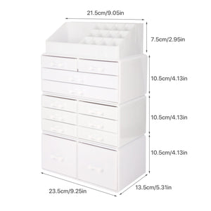 Cosmetic Storage Organizer, Makeup Case, ROSELIFE [TIEB] 4 Pieces Kit Jewelry Display, 12 Drawers, 16 Slots, Detachable, White