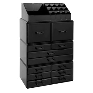 Cosmetic Storage Organizer, Makeup Case, ROSELIFE [TIEB] 4 Pieces Kit Jewelry Display, 12 Drawers, 16 Slots, Detachable, Black