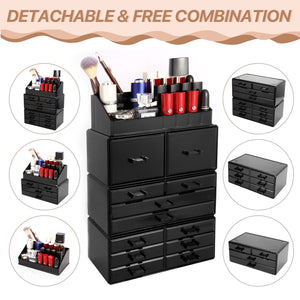 Cosmetic Storage Organizer, Makeup Case, ROSELIFE [TIEB] 4 Pieces Kit Jewelry Display, 12 Drawers, 16 Slots, Detachable, Black