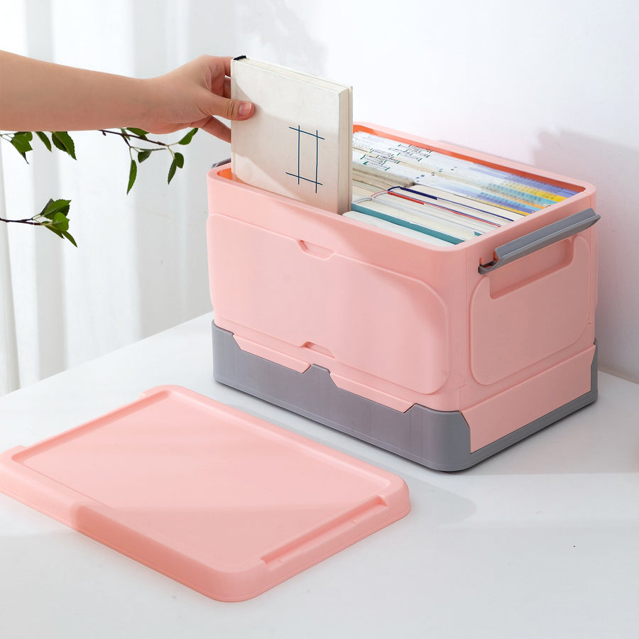 Foldable Storage Box, ROSELIFE Student Books Storage Box, 13.5" X 9.0¡° X9.0¡±, Middle,Pink