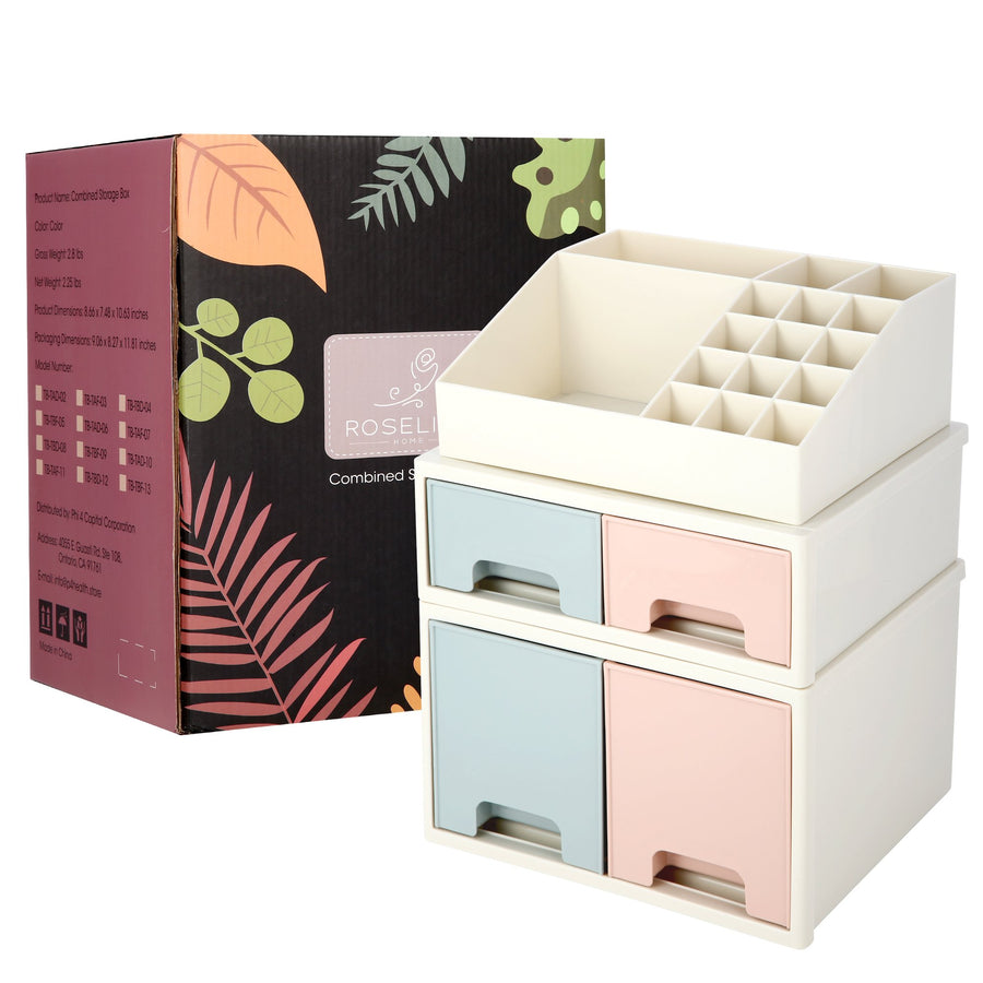Stationery Organizer Box, Roselife Multifunctional Desk Storage Box Set, [TAD-10] w/ 4 Drawers + 16 Slots