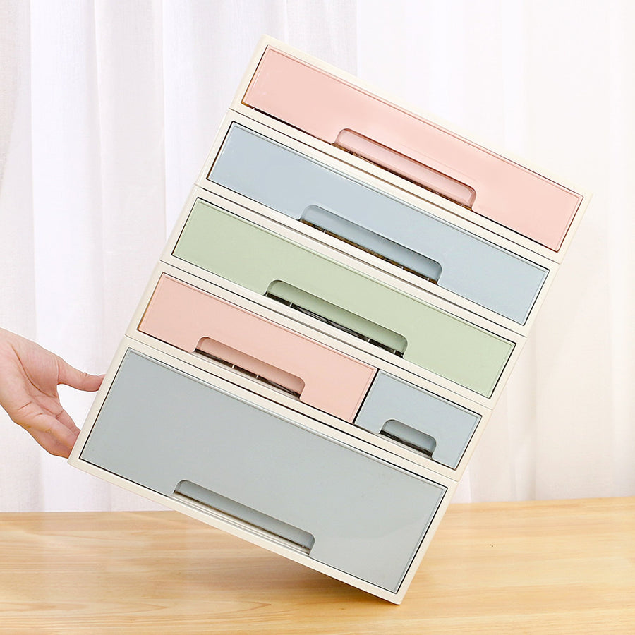 Organize storage box for multi-scene use, ROSELIFE [TCDE-08] Desktop Organizer, 4 Pieces 6 Drawers, 5 Slots, Blue, Pink and Green Assortment