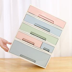 Organize storage box for multi-scene use, ROSELIFE [TADE-02] Desktop Organizer, 4 Pieces 7 Drawers, 5 Slots, Blue, Pink and Green Assortment