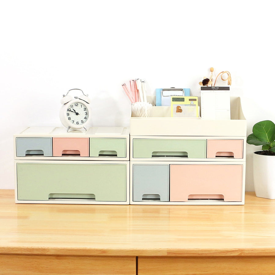 Organize storage box for multi-scene use, ROSELIFE [TAEF-04] Desktop Organizer, 4 Pieces 6 Drawers, 5 Slots, Blue, Pink and Green Assortment