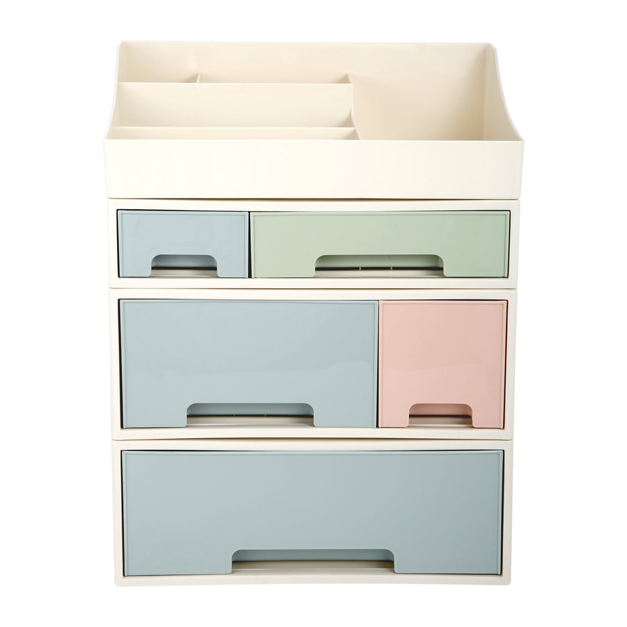Organize storage box for multi-scene use, ROSELIFE [TADF-03] Desktop Organizer, 4 Pieces 5 Drawers, 5 Slots, Blue, Pink and Green Assortment