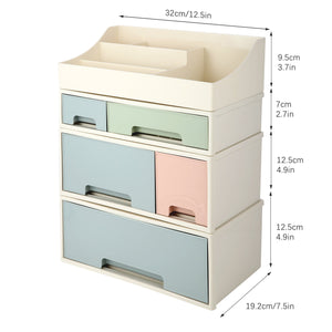 Organize storage box for multi-scene use, ROSELIFE [TADF-03] Desktop Organizer, 4 Pieces 5 Drawers, 5 Slots, Blue, Pink and Green Assortment