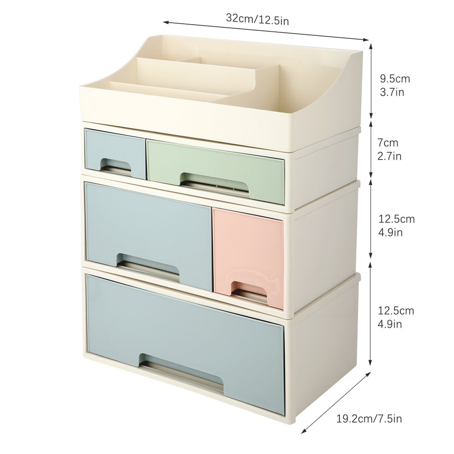 Organize storage box for multi-scene use, ROSELIFE [TADF-03] Desktop Organizer, 4 Pieces 5 Drawers, 5 Slots, Blue, Pink and Green Assortment