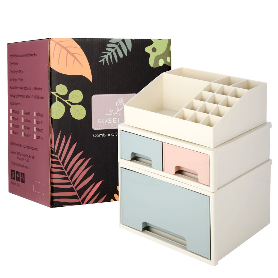 Stationery Organizer Box, Roselife Multifunctional Desk Storage Box Set, [TAF-07] w/ 3 Drawers + 16 Slots
