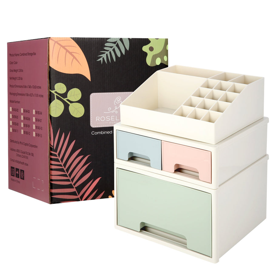 Stationery Organizer Box, Roselife Multifunctional Desk Storage Box Set, [TAF-11] w/ 3 Drawers + 16 Slots