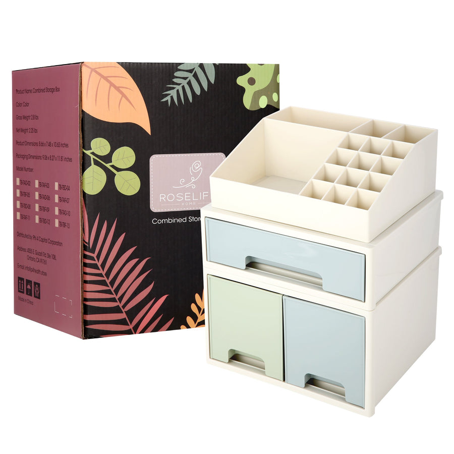 Stationery Organizer Box, Roselife Multifunctional Desk Storage Box Set, [TBD-04] w/ 3 Drawers + 16 Slots