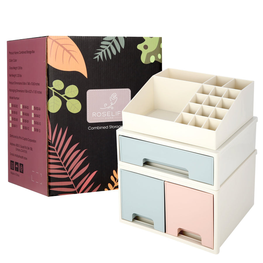 Stationery Organizer Box, Roselife Multifunctional Desk Storage Box Set, [TBD-08] w/ 3 Drawers + 16 Slots