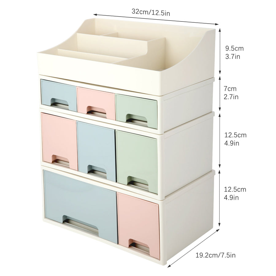 Organize storage box for multi-scene use, ROSELIFE [TBDE-05] Desktop Organizer, 4 Pieces 8 Drawers, 5 Slots, Blue, Pink and Green Assortment