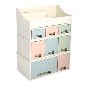 Organize storage box for multi-scene use, ROSELIFE [TBDE-05] Desktop Organizer, 4 Pieces 8 Drawers, 5 Slots, Blue, Pink and Green Assortment