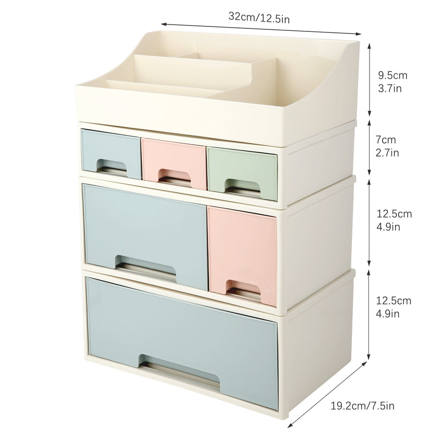 Organize storage box for multi-scene use, ROSELIFE [TBDF-06] Desktop Organizer, 4 Pieces 6 Drawers, 5 Slots, Blue, Pink and Green Assortment