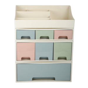 Organize storage box for multi-scene use, ROSELIFE [TBEF-07] Desktop Organizer, 4 Pieces 7 Drawers, 5 Slots, Blue, Pink and Green Assortment