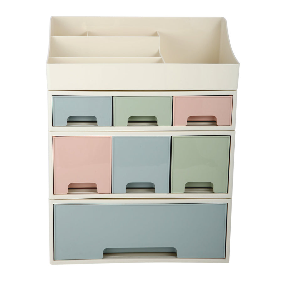 Organize storage box for multi-scene use, ROSELIFE [TBEF-07] Desktop Organizer, 4 Pieces 7 Drawers, 5 Slots, Blue, Pink and Green Assortment